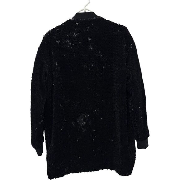 Zara Womens Bomber Jacket M L Black Velvet Sequin sequined Full Zip 0021/013 NWT - Picture 2 of 9